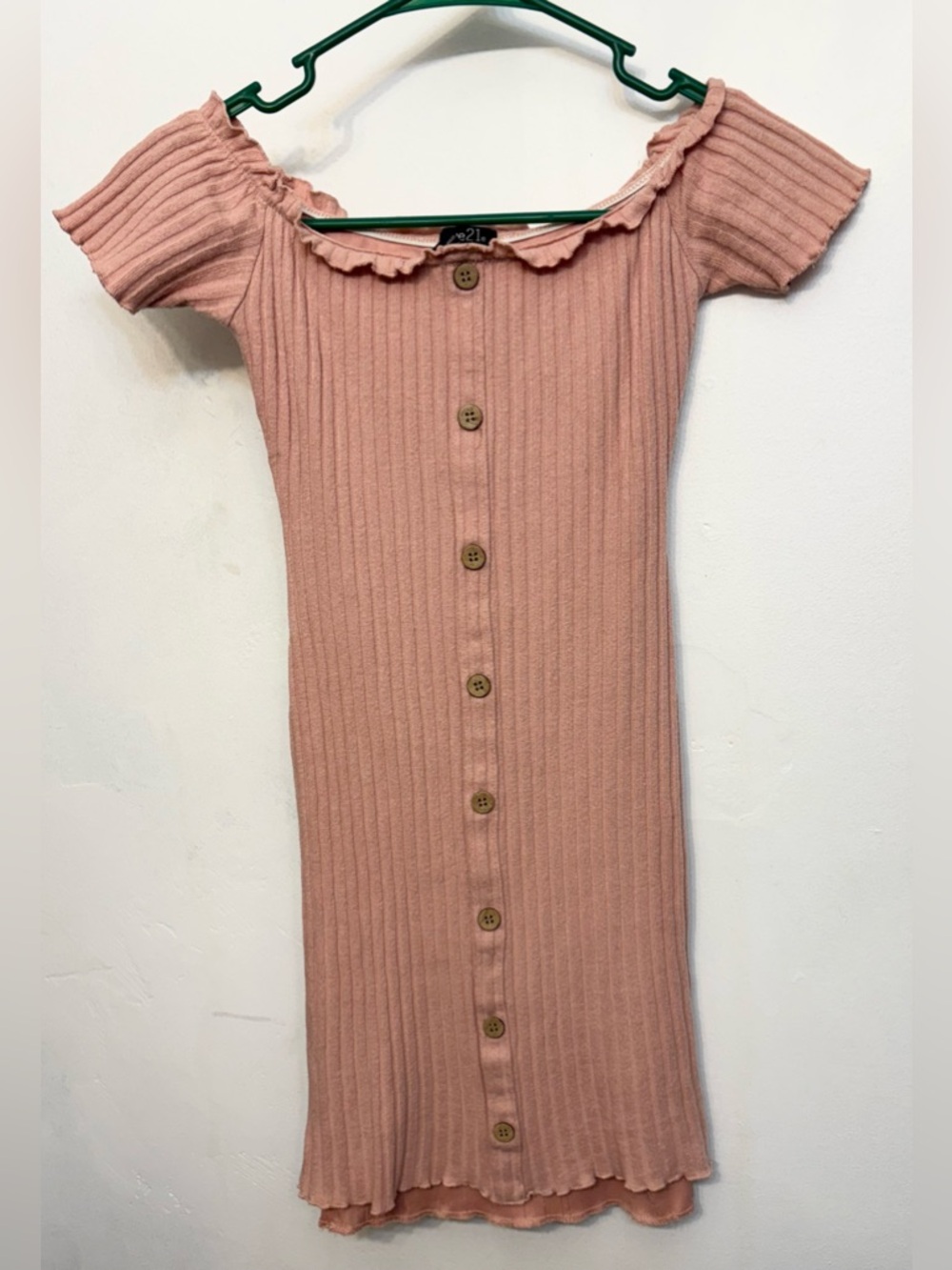 Rue21 Pink Ribbed Off The Shoulder Bodycon Dress W/ Front Button Size Small NWOT